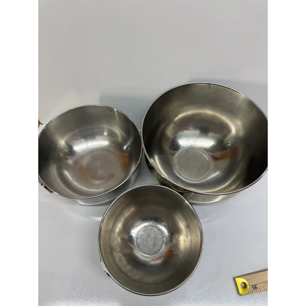 Vintage 18-8 Stainless Steel Nesting Mixing Bowls Set of 3 with Ring Handles